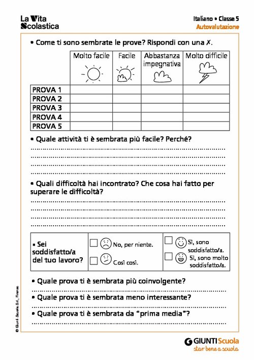 Schede di autovalutazione: classe 5 | Giunti Scuola