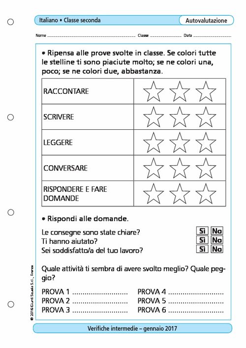 Schede di autovalutazione: Italiano, classe 2 | Giunti Scuola