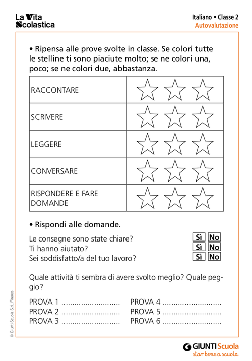 Schede per l'autovalutazione - classe 2 | Giunti Scuola Schede per l'autovalutazione - classe 2 | Giunti Scuola