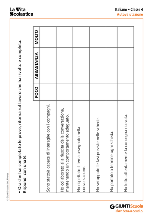Schede per l'autovalutazione - classe 4 | Giunti Scuola Schede per l'autovalutazione - classe 4 | Giunti Scuola