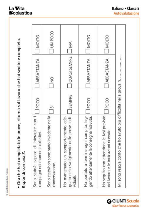 Schede per l'autovalutazione - classe 5 | Giunti Scuola Schede per l'autovalutazione - classe 5 | Giunti Scuola
