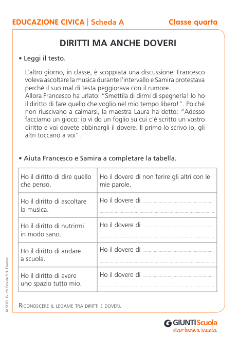 Schede prove di ingresso | Educazione Civica 4 | Giunti Scuola Schede prove di ingresso | Educazione Civica 4 | Giunti Scuola