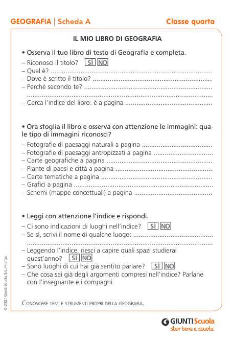 Schede prove di ingresso | Geografia 4 | Giunti Scuola Schede prove di ingresso | Geografia 4 | Giunti Scuola