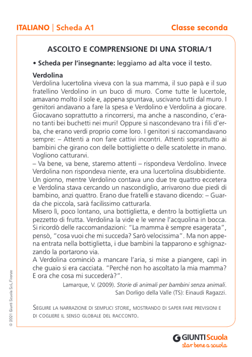 Schede prove di ingresso | Italiano 2 | Giunti Scuola Schede prove di ingresso | Italiano 2 | Giunti Scuola