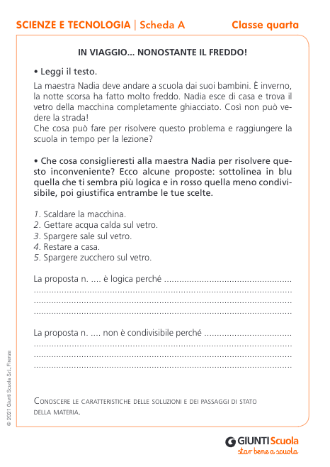 Schede prove di ingresso | Scienze e Tecnologia 4 | Giunti Scuola Schede prove di ingresso | Scienze e Tecnologia 4 | Giunti Scuola