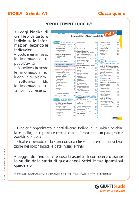 Schede prove di ingresso | Storia 5 | Giunti Scuola Schede prove di ingresso | Storia 5 | Giunti Scuola