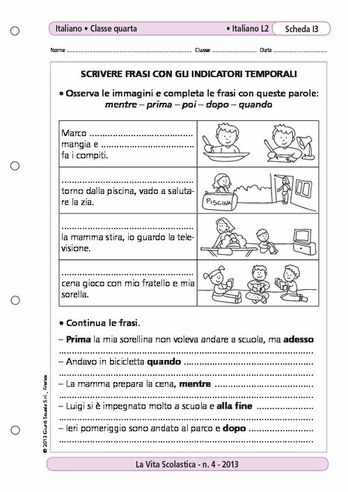 Scrivere frasi con gli indicatori temporali | Giunti Scuola Scrivere frasi con gli indicatori temporali | Giunti Scuola