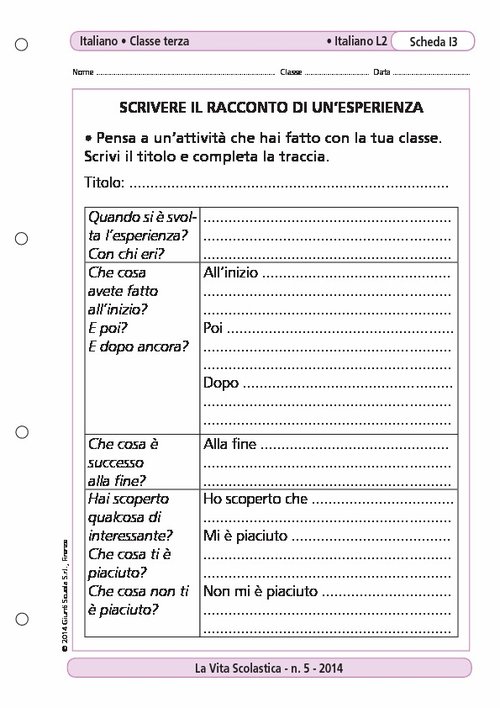 Scrivere il racconto di un'esperienza | Giunti Scuola Scrivere il racconto di un'esperienza | Giunti Scuola