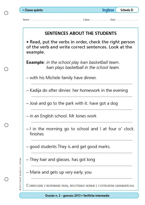Sentences about the students | Giunti Scuola Sentences about the students | Giunti Scuola