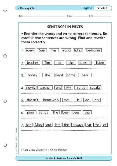 Sentences in pieces | Giunti Scuola Sentences in pieces | Giunti Scuola