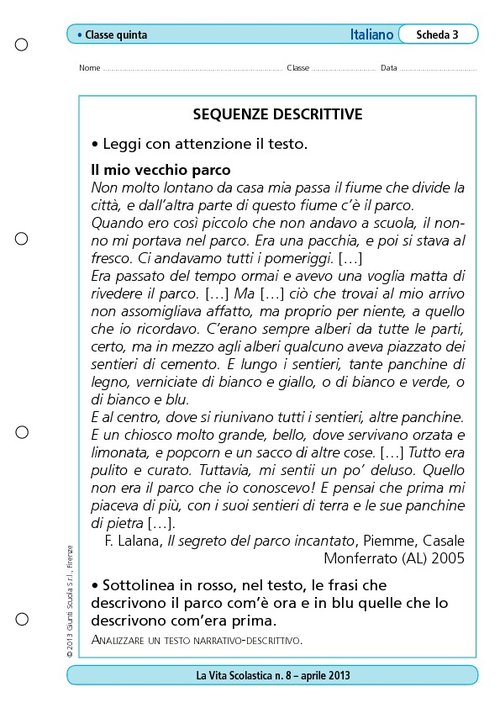 Sequenze descrittive | Giunti Scuola Sequenze descrittive | Giunti Scuola