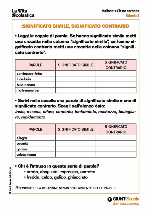 Significato simile, significato contrario | Giunti Scuola Significato simile, significato contrario | Giunti Scuola