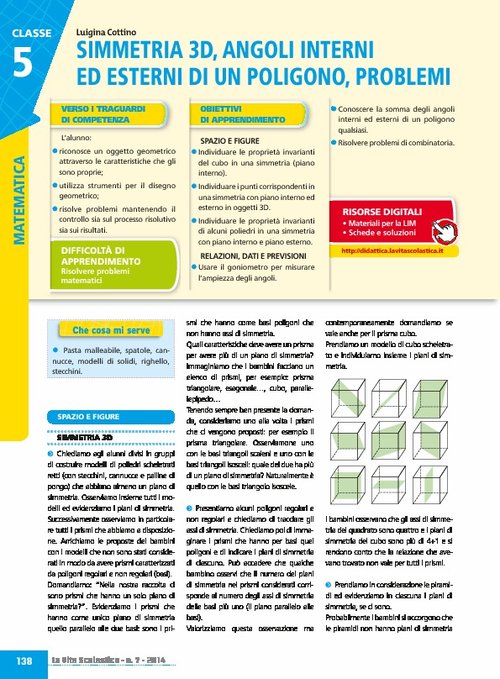 Simmetria 3D, angoli interni ed esterni di un poligoni, problemi | Giunti Scuola Simmetria 3D, angoli interni ed esterni di un poligoni, problemi | Giunti Scuola