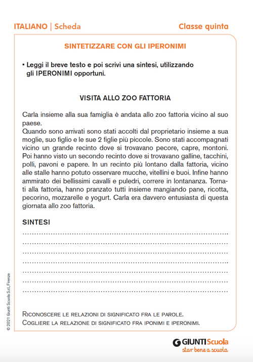 Sintetizzare con gli iperonimi | Giunti Scuola