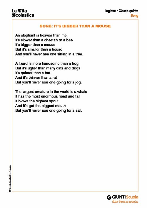 Song: it's bigger than a mouse | Giunti Scuola Song: it's bigger than a mouse | Giunti Scuola