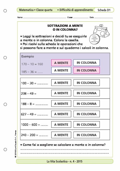 Sottrazioni a mente o in colonna? | Giunti Scuola Sottrazioni a mente o in colonna? | Giunti Scuola