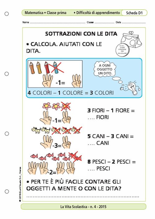Sottrazioni con le dita | Giunti Scuola Sottrazioni con le dita | Giunti Scuola