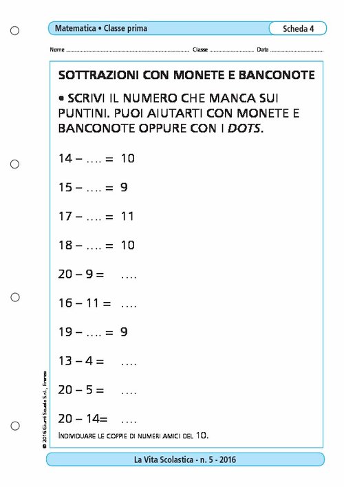 Sottrazioni con monete e banconote | Giunti Scuola Sottrazioni con monete e banconote | Giunti Scuola