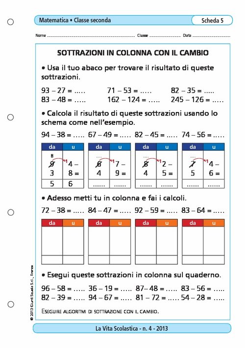 Sottrazioni in colonna con il cambio | Giunti Scuola Sottrazioni in colonna con il cambio | Giunti Scuola