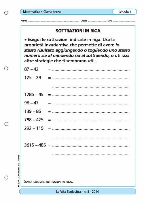 Sottrazioni in riga | Giunti Scuola Sottrazioni in riga | Giunti Scuola