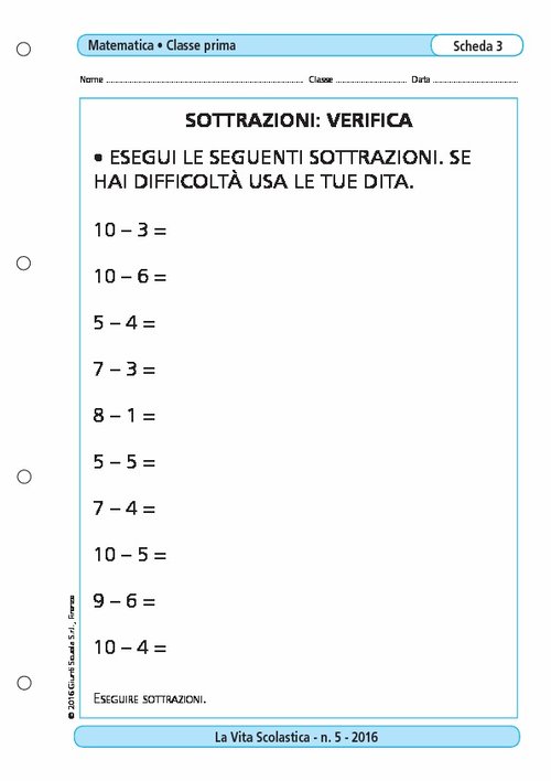 Sottrazioni: verifica | Giunti Scuola Sottrazioni: verifica | Giunti Scuola