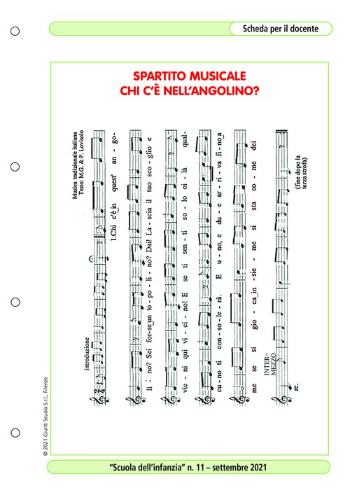 Spartito musicale Chi c'è nell’angolino? | Giunti Scuola