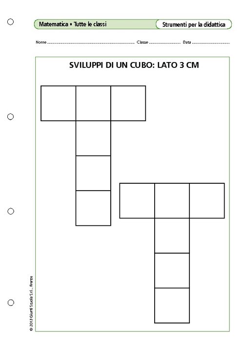 Sviluppi di un cubo: lato 3 cm | Giunti Scuola Sviluppi di un cubo: lato 3 cm | Giunti Scuola