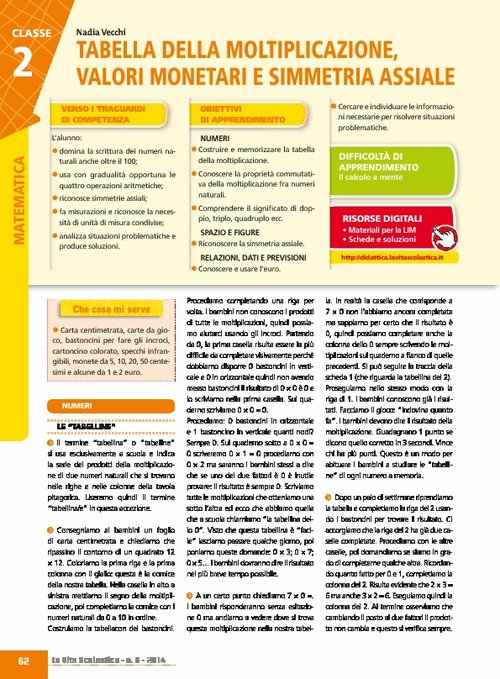 Tabella della moltiplicazione, valori monetari e simmetria assiale | Giunti Scuola Tabella della moltiplicazione, valori monetari e simmetria assiale | Giunti Scuola