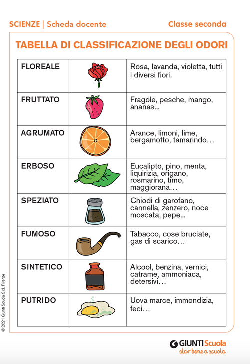 Tabella di classificazione degli odori | Giunti Scuola Tabella di classificazione degli odori | Giunti Scuola