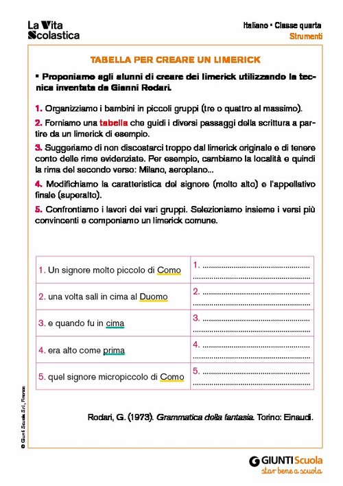 Tabella per creare un Limerick | Giunti Scuola