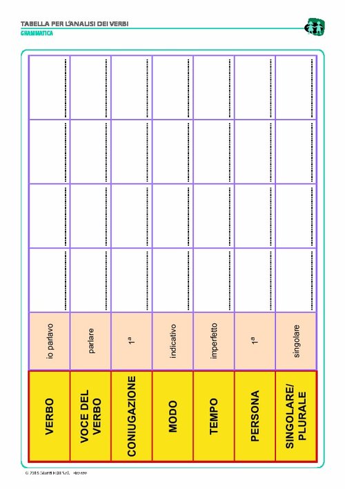 Tabella per l’analisi dei verbi (pdf) | Giunti Scuola Tabella per l’analisi dei verbi (pdf) | Giunti Scuola