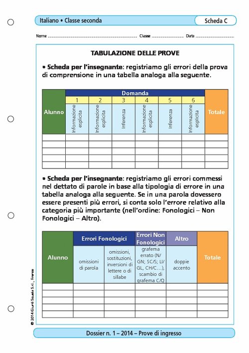 Tabulazione delle prove | Giunti Scuola Tabulazione delle prove | Giunti Scuola