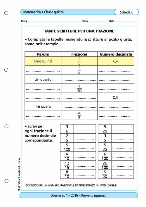 Tante scritture per una frazione | Giunti Scuola Tante scritture per una frazione | Giunti Scuola