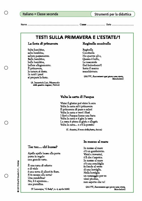 Testi sulla primavera e l'estate/1 | Giunti Scuola Testi sulla primavera e l'estate/1 | Giunti Scuola
