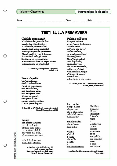 Testi sulla primavera | Giunti Scuola Testi sulla primavera | Giunti Scuola