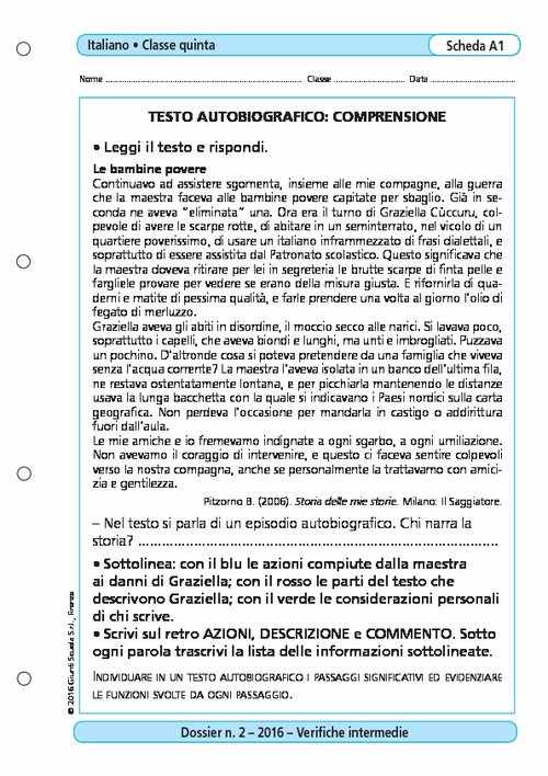 Testo autobiografico: comprensione | Giunti Scuola