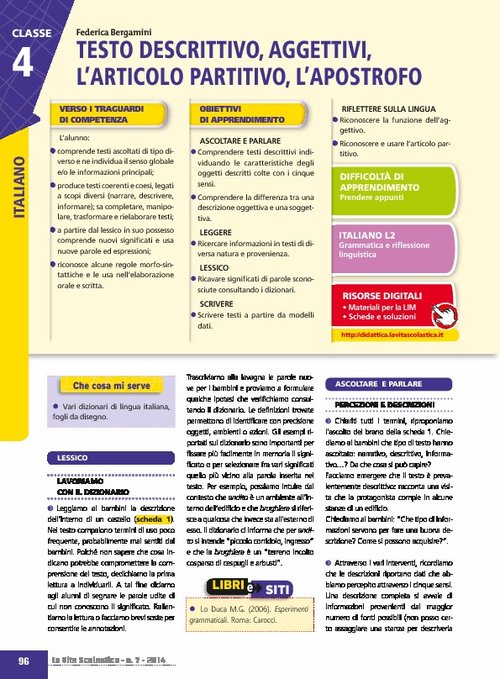 Testo descrittivo, aggettivi, l'articolo partitivo, l'apostrofo | Giunti Scuola Testo descrittivo, aggettivi, l'articolo partitivo, l'apostrofo | Giunti Scuola