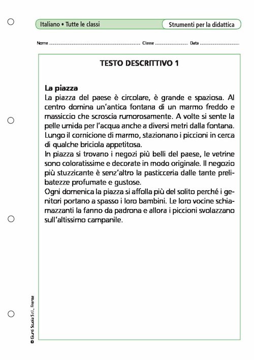 Testo descrittivo/1 | Giunti Scuola Testo descrittivo/1 | Giunti Scuola