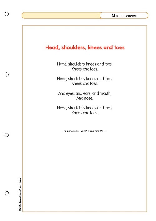 Testo "Head, shoulders, knees and toes" | Giunti Scuola Testo "Head, shoulders, knees and toes" | Giunti Scuola