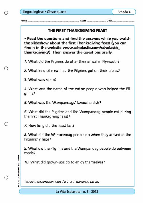 The first Thanksgiving feast | Giunti Scuola The first Thanksgiving feast | Giunti Scuola