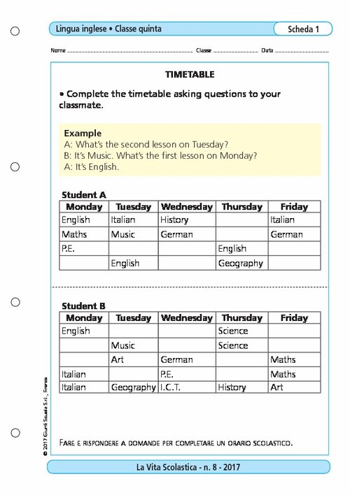 Timetable | Giunti Scuola