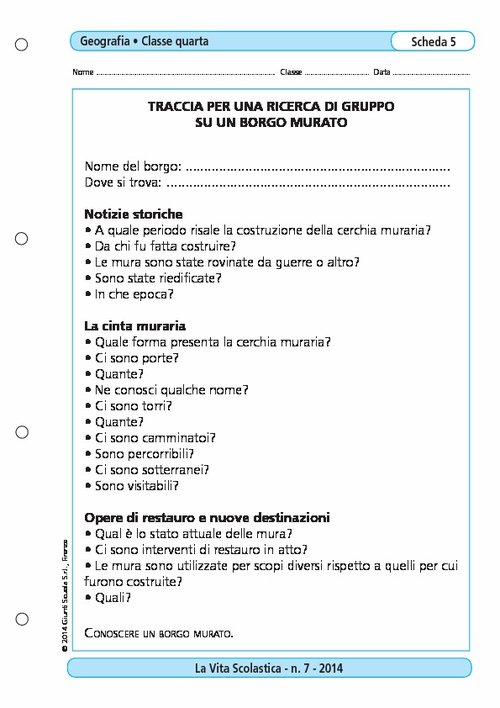 Traccia per una ricerca di gruppo su un borgo murato | Giunti Scuola Traccia per una ricerca di gruppo su un borgo murato | Giunti Scuola