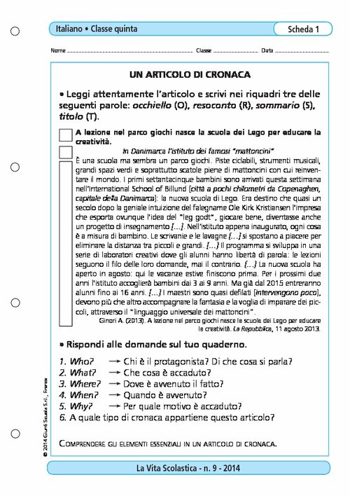 Un articolo di cronaca | Giunti Scuola Un articolo di cronaca | Giunti Scuola