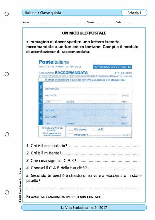 Un modulo postale | Giunti Scuola