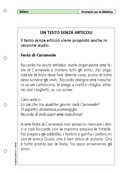 Un testo senza articoli - Testo | Giunti Scuola Un testo senza articoli - Testo | Giunti Scuola