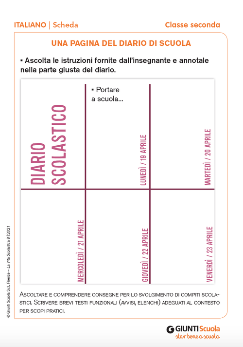 Una pagina del diario di scuola | Giunti Scuola Una pagina del diario di scuola | Giunti Scuola