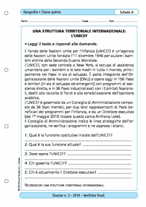 Una struttura territoriale internazionale: l'Unicef | Giunti Scuola Una struttura territoriale internazionale: l'Unicef | Giunti Scuola