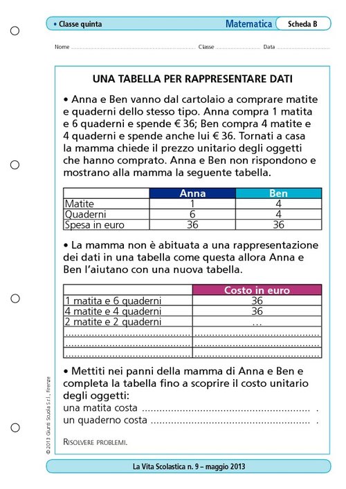 Una tabella per rappresentare dati | Giunti Scuola Una tabella per rappresentare dati | Giunti Scuola