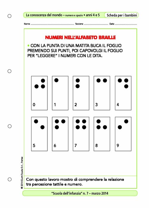 Verso la scuola primaria – Numeri nell'alfabeto Braille | Giunti Scuola