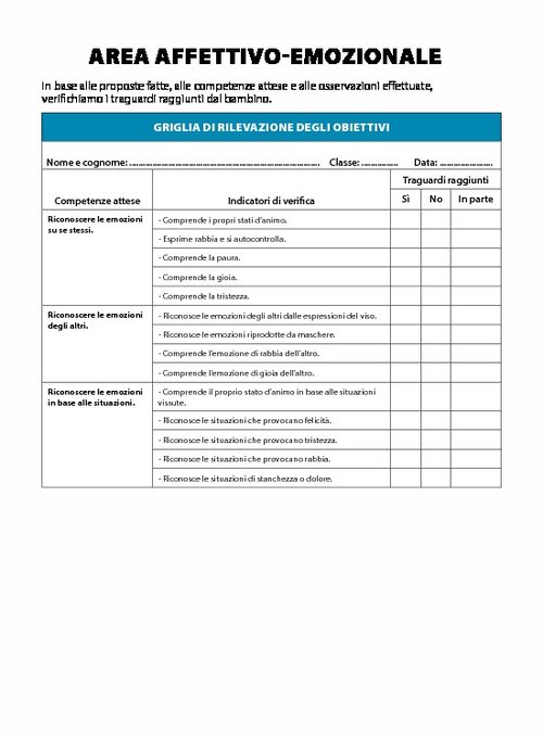 WB1 Area Affettivo-emozionale - Griglia di rilevazione degli obiettivi | Giunti Scuola WB1 Area Affettivo-emozionale - Griglia di rilevazione degli obiettivi | Giunti Scuola